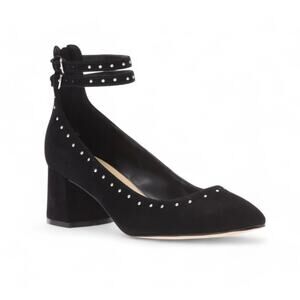 Marc Fisher Chunky Heel Suede Ankle Strap Pumps- Kappa black